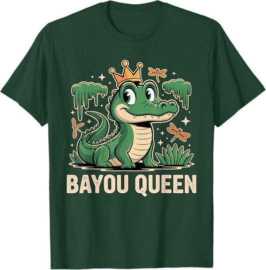 Bayou Queen Louisiana Alligator Retro Wildlife Travel Cajun T-Shirt - T-Shirt | Forest
