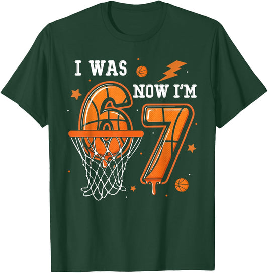 I was 6 Now I'm 7 Birthday Boy Basketball Funny 6 7 Meme Kid T-Shirt - T-Shirt | Forest