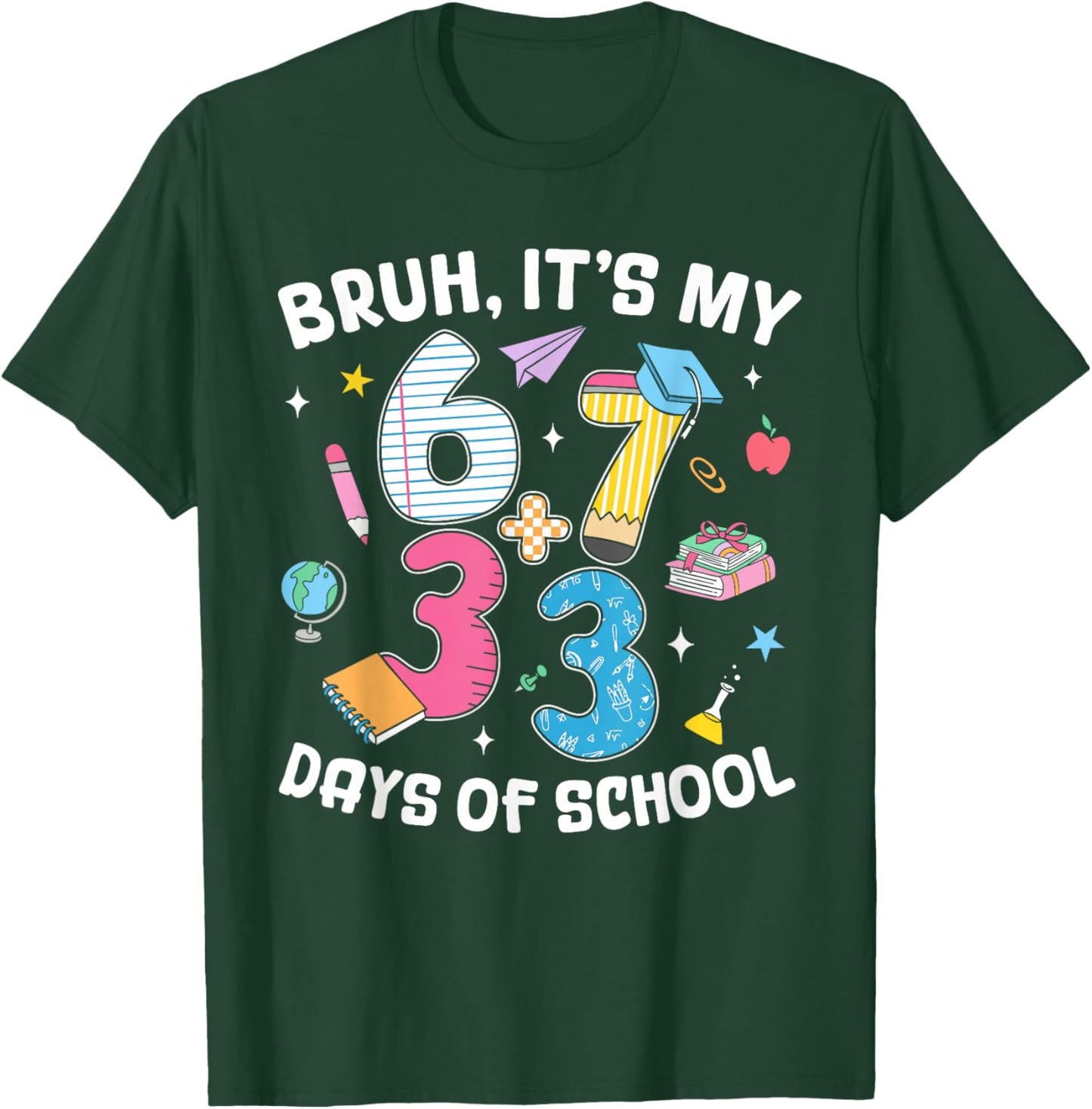 Bruh It's My 67 33 Days of School Kids 100th Day of School T-Shirt - T-Shirt | Forest