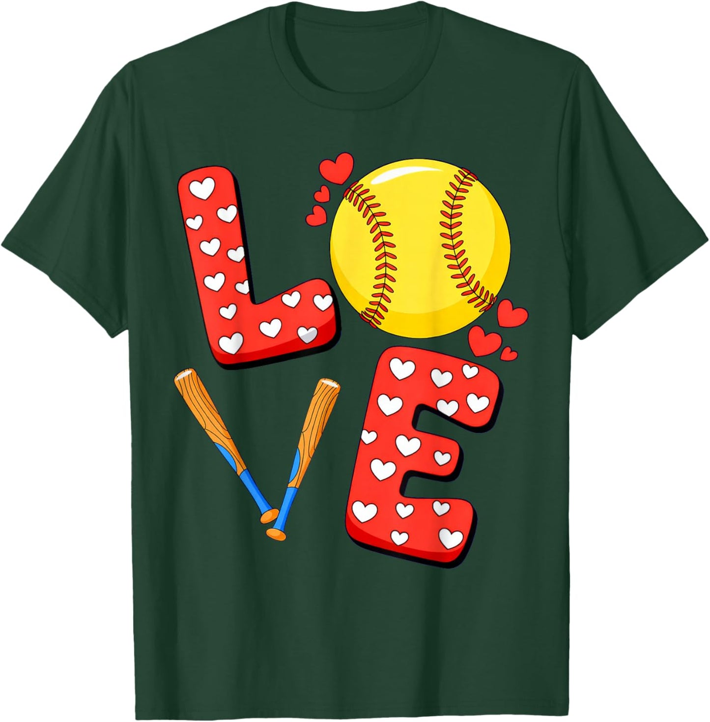 Love Softball Valentine T-Shirt - T-Shirt | Forest