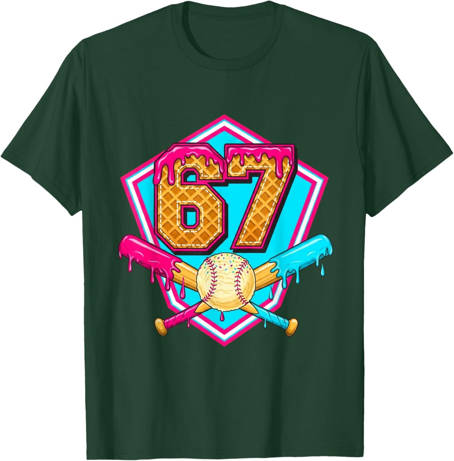 Baseball Drip Jersey Number 67 for Players & 67th Birthday T-Shirt - T-Shirt | Forest
