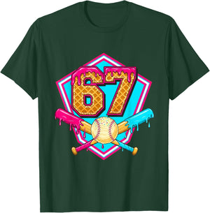 Baseball Drip Jersey Number 67 for Players & 67th Birthday T-Shirt - T-Shirt | Forest