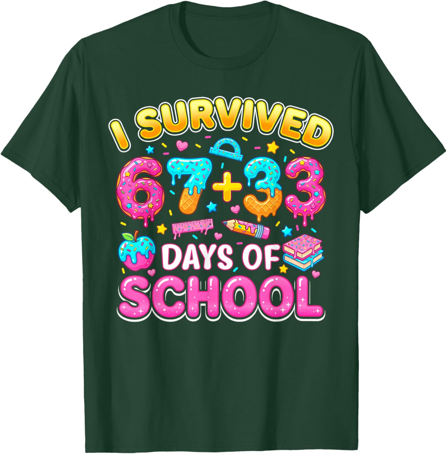 I Survived 67 33 Days of School 100 Days Teachers Kids Boys T-Shirt - T-Shirt | Forest