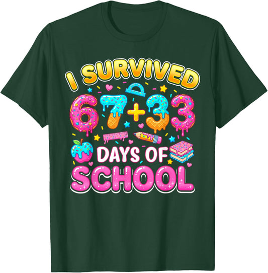 I Survived 67 33 Days of School 100 Days Teachers Kids Boys T-Shirt - T-Shirt | Forest