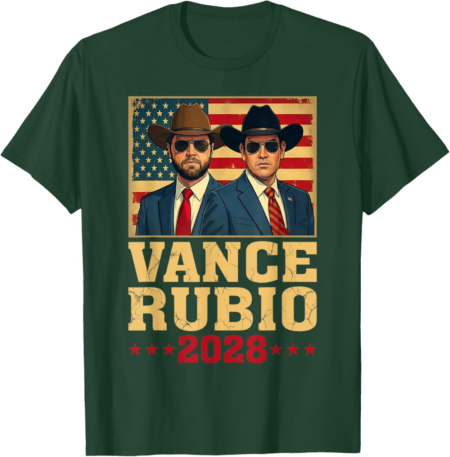Vance Rubio 2028 President JD Vance Marco Rubio USA Flag T-Shirt - T-Shirt | Forest