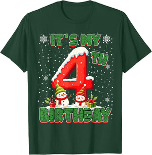 It’s My 4th Birthday Christmas Snowman 4 Year Old Xmas T-Shirt - T-Shirt | Forest