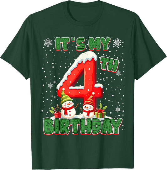 It’s My 4th Birthday Christmas Snowman 4 Year Old Xmas T-Shirt - T-Shirt | Forest