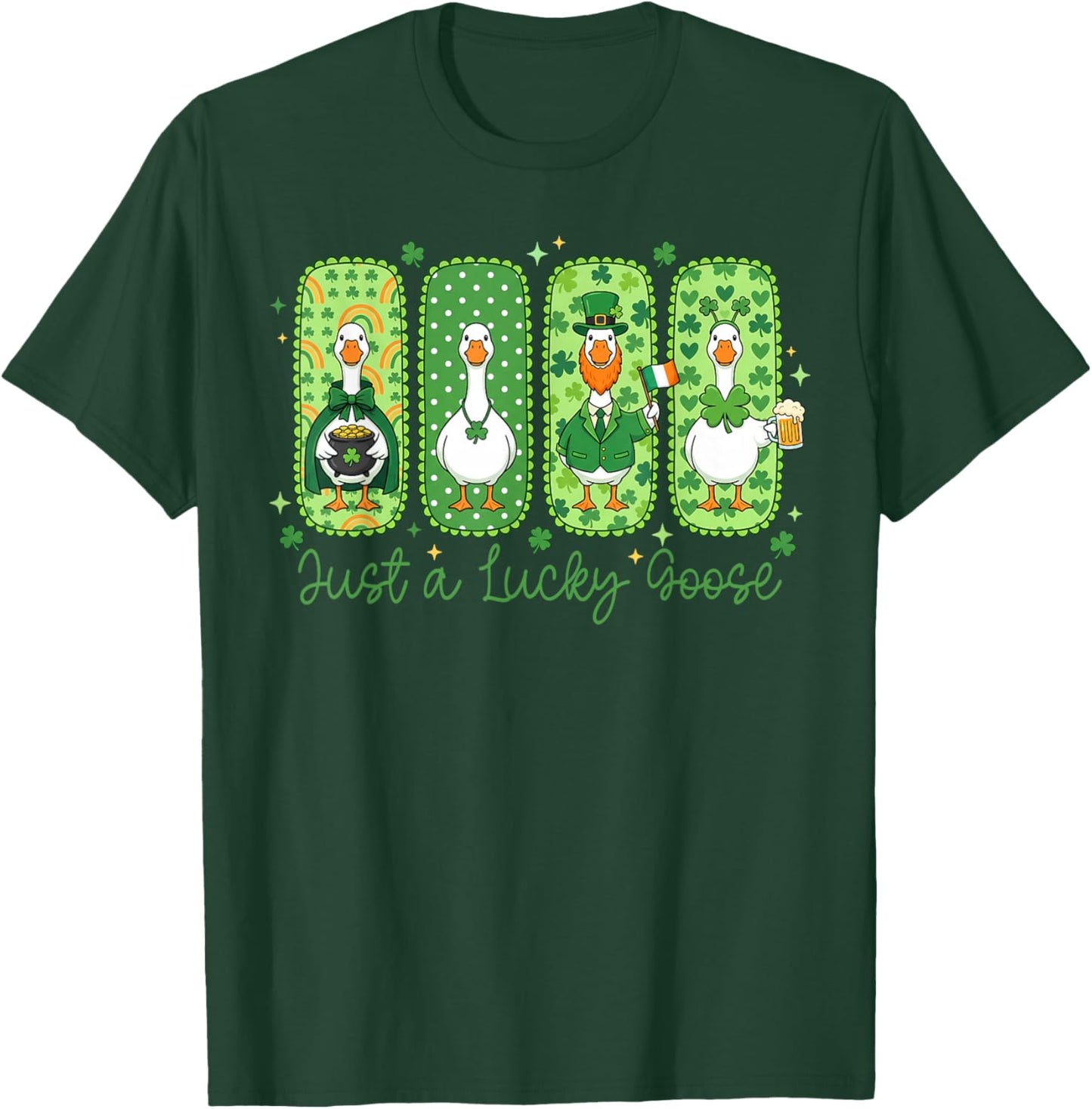 Funny Just A Lucky Goose St Patricks Day Shamrock Cute T-Shirt - T-Shirt | Forest