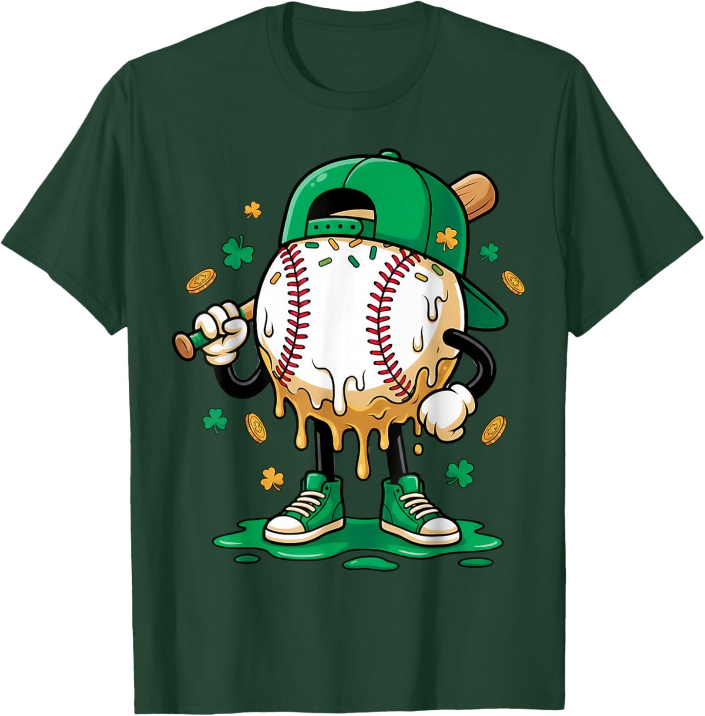 Baseball Drip Ice Cream Shamrock Style Saint Patrick’s Day T-Shirt - T-Shirt | Forest