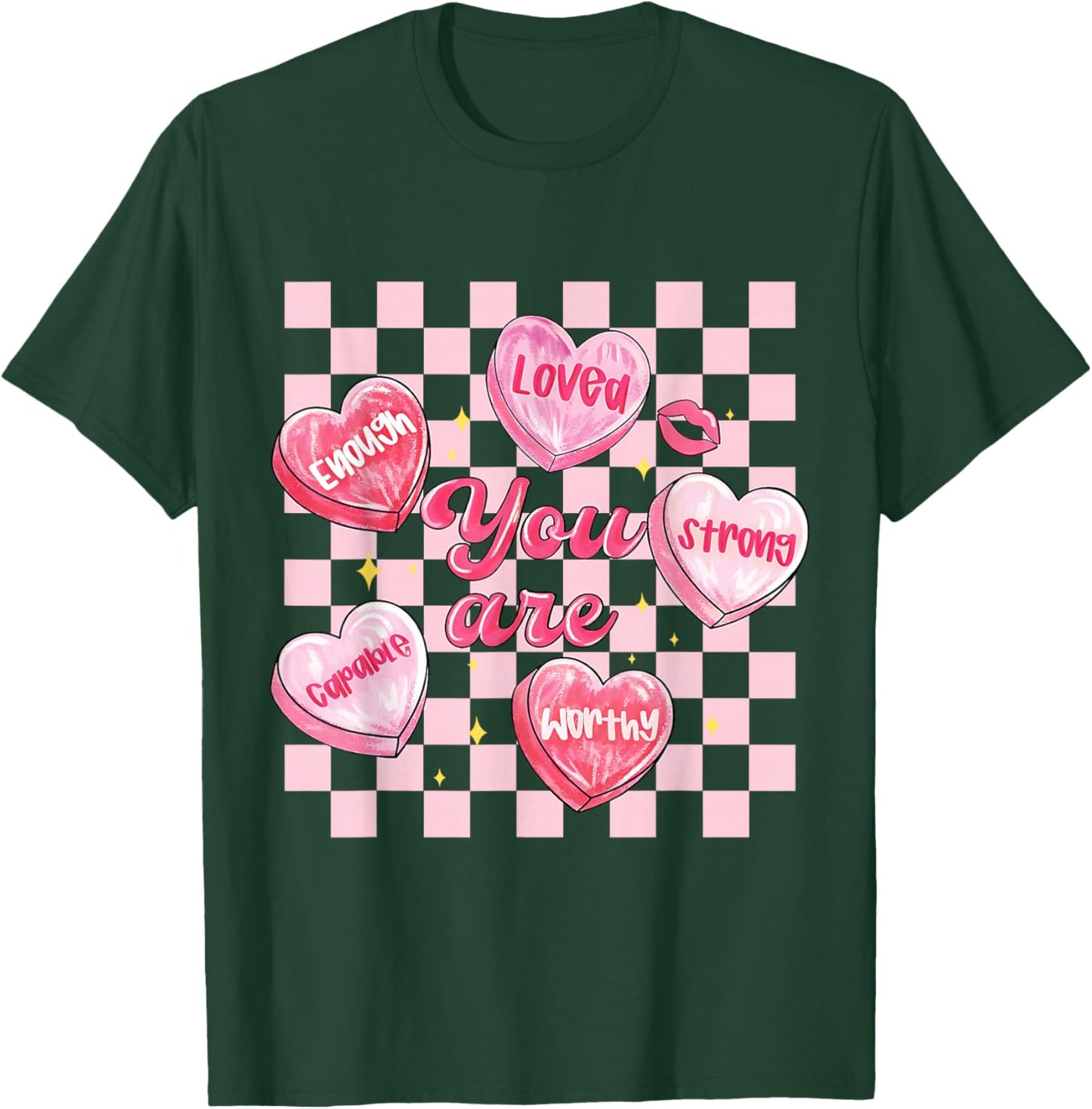 You are Enough Retro Valentine Day Hearts Love Men Women Kid T-Shirt - T-Shirt | Forest