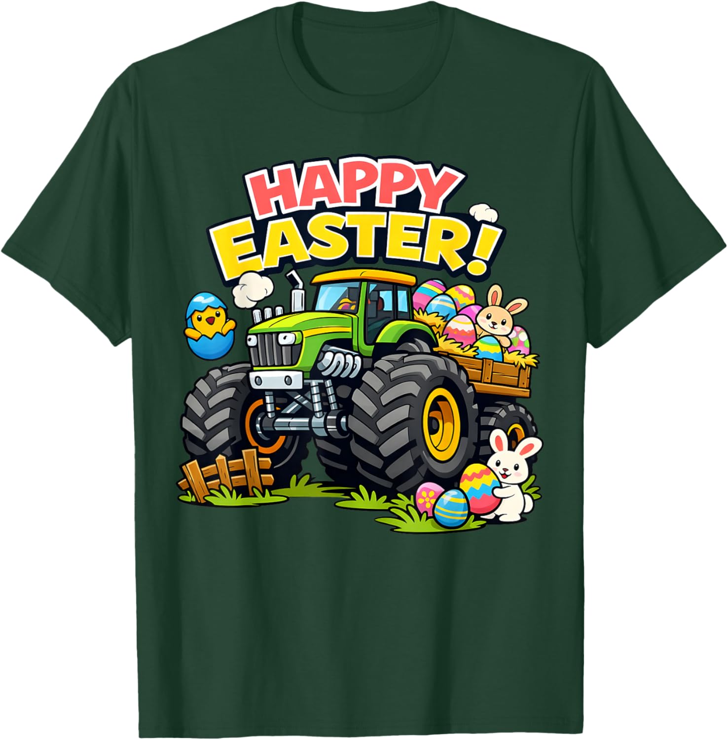 Boys Kids Happy Easter Farming Monster Tractors Eggs Toddler T-Shirt - T-Shirt | Forest