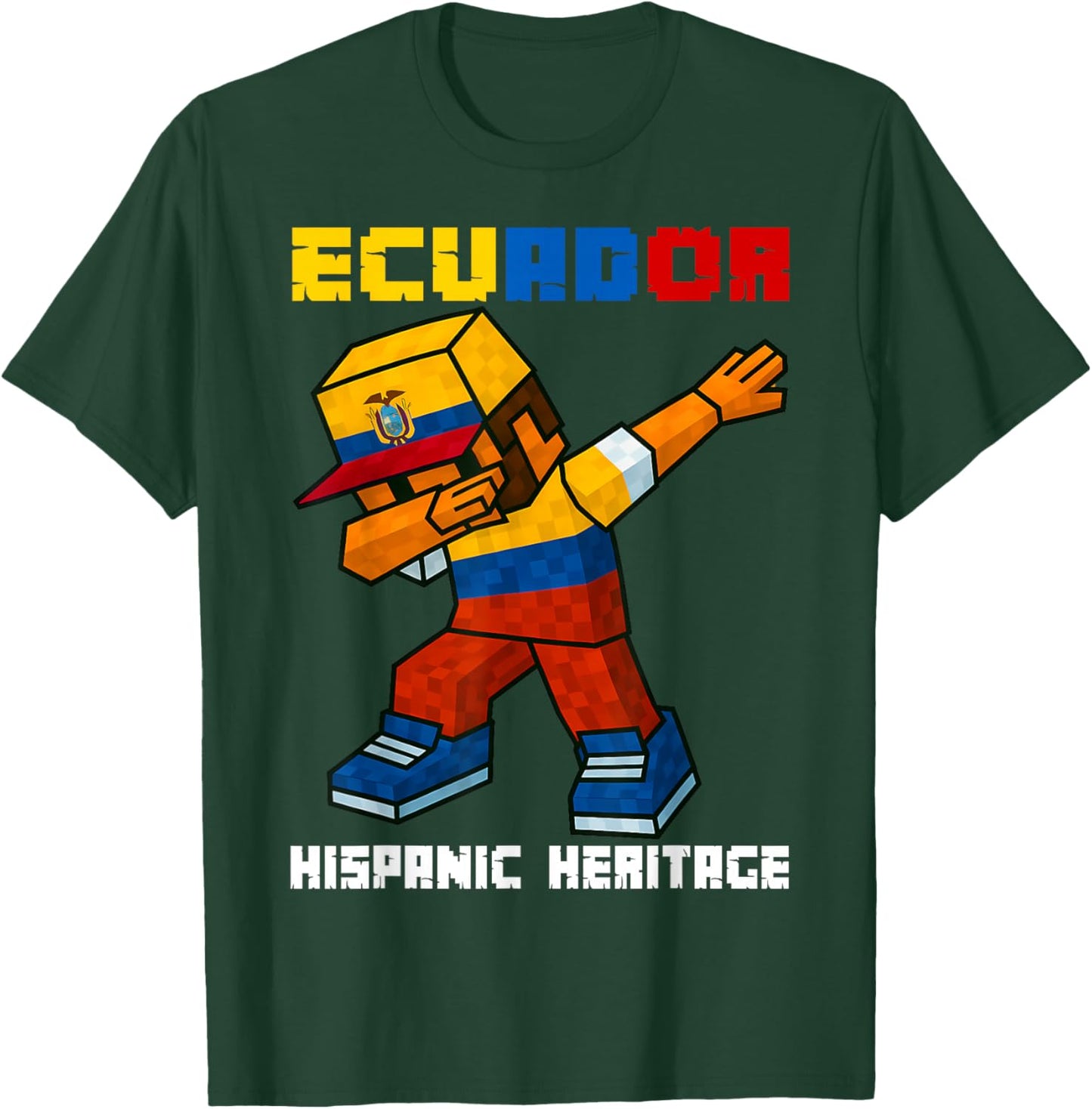Ecuador Dab Boy Game Pixel Hispanic Heritage Ecuadorian Kids T-Shirt - T-Shirt | Forest