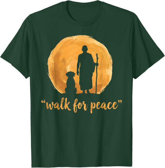 Walk for Peace Monks Aloka Dog Minimalist Spiritual T-Shirt - T-Shirt | Forest