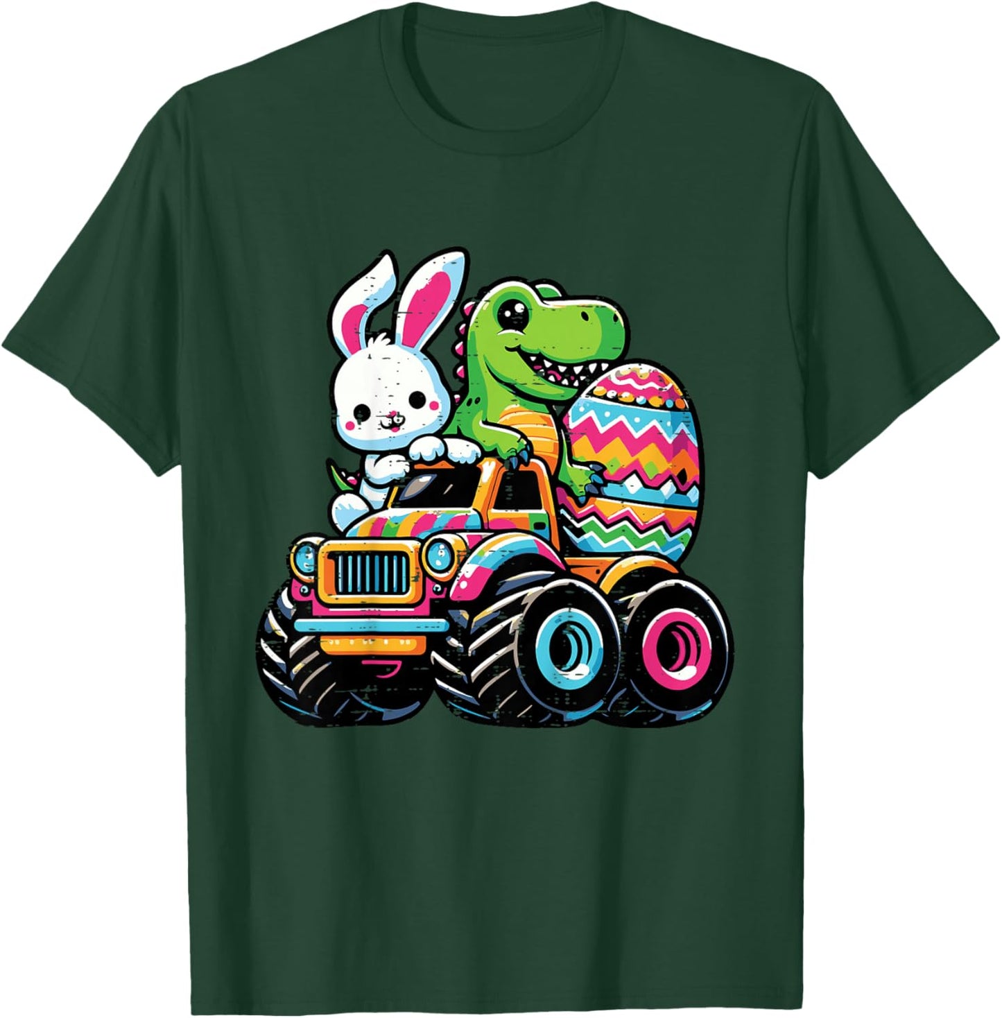 Kids Easter Bunny Dino On Truck Egg Toddler Boys Kids Youth T-Shirt - T-Shirt | Forest