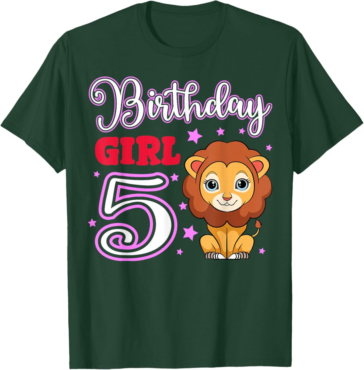 Lion 5th Birthday Girl Party Safari Jungle Zoo Adventure T-Shirt - T-Shirt | Forest