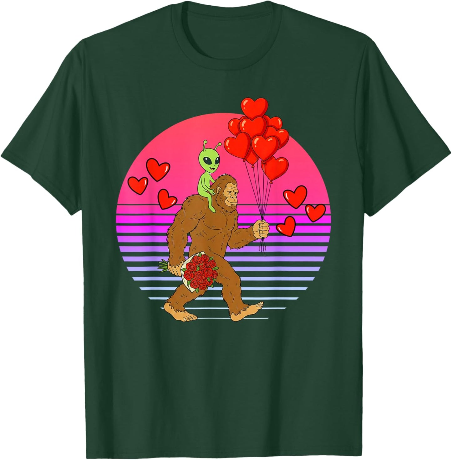 Funny Valentines Day Bigfoot Alien Sasquatch Men Boys Kids T-Shirt - T-Shirt | Forest