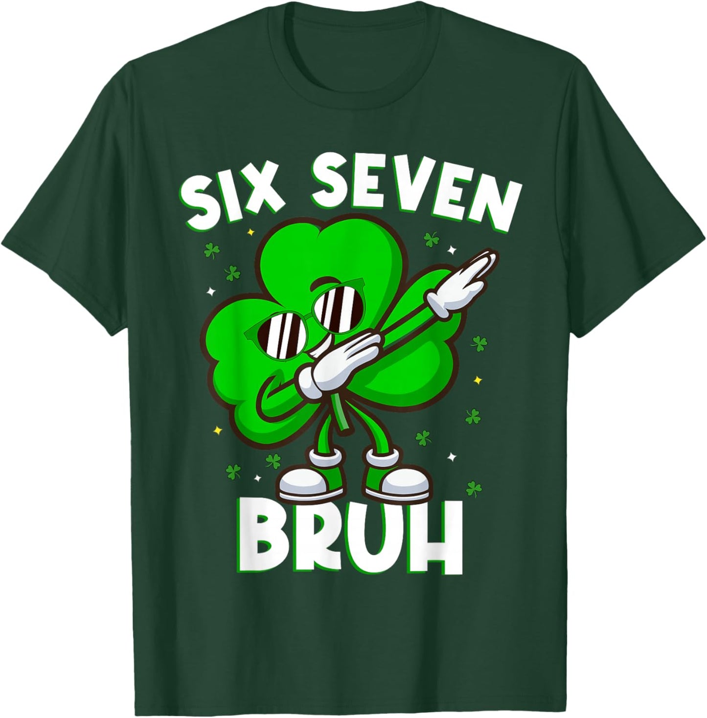 Six Seven Bruh Dabbing Shamrock St Patricks Day Teens Boys T-Shirt - T-Shirt | Forest