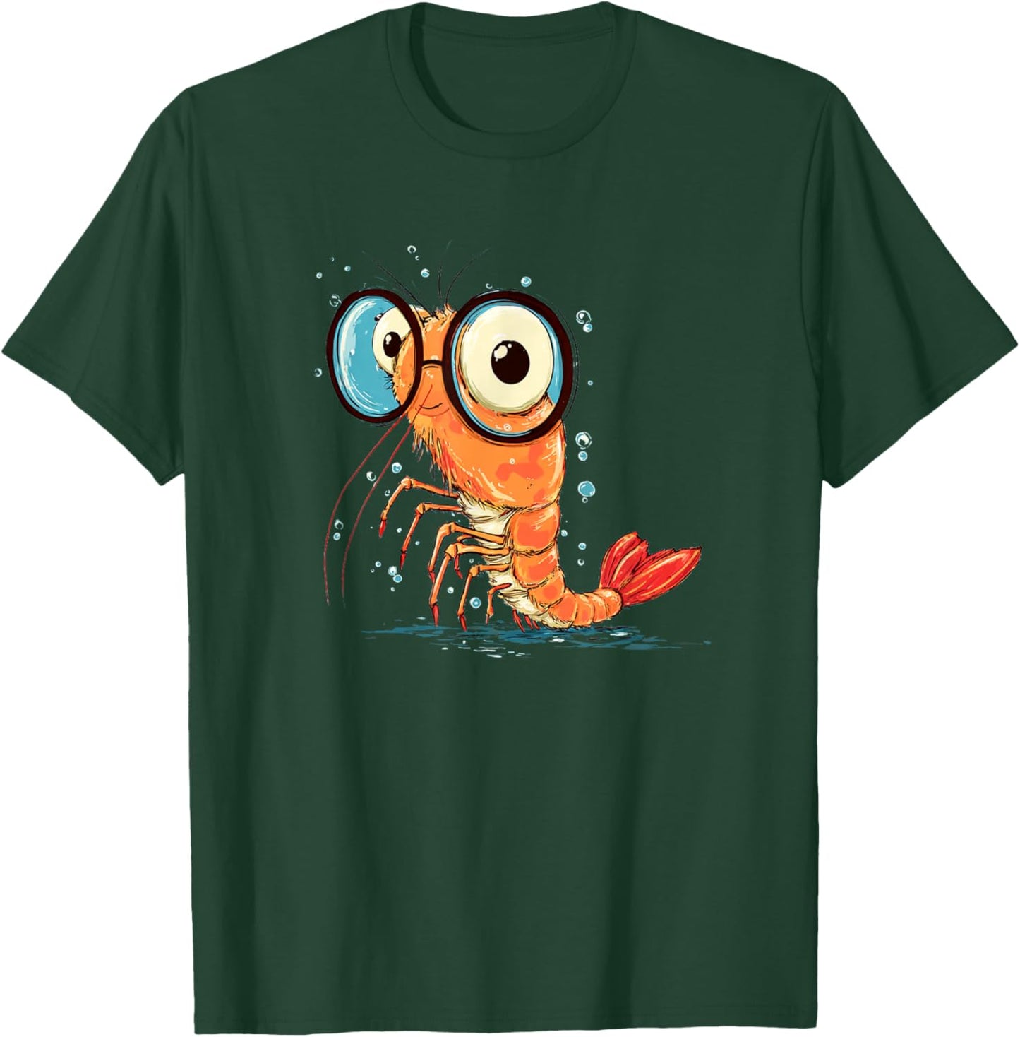 Funny Shrimp Face with Glasses for Seafood and Shrimps Fans T-Shirt - T-Shirt | Forest