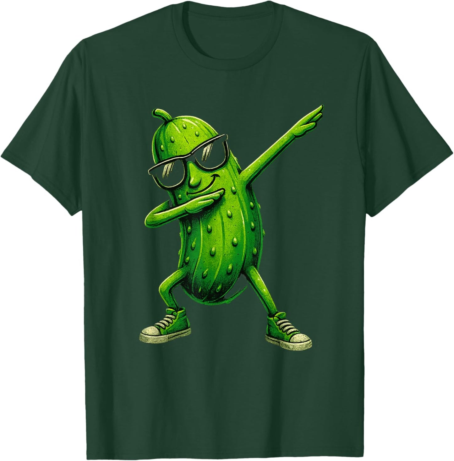 Pickle Dabbing Funny Sunglass Cucumber Boys Girls T-Shirt - T-Shirt | Forest