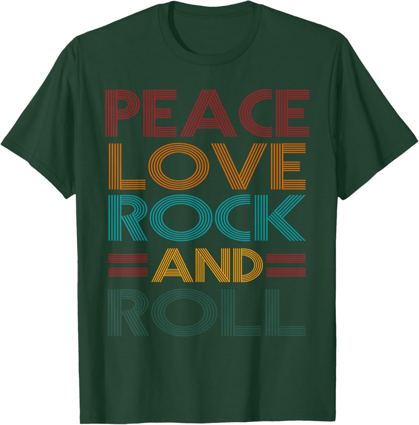 Retro Peace Love Rock N Roll Distressed Rock Concert Music T-Shirt - T-Shirt | Forest