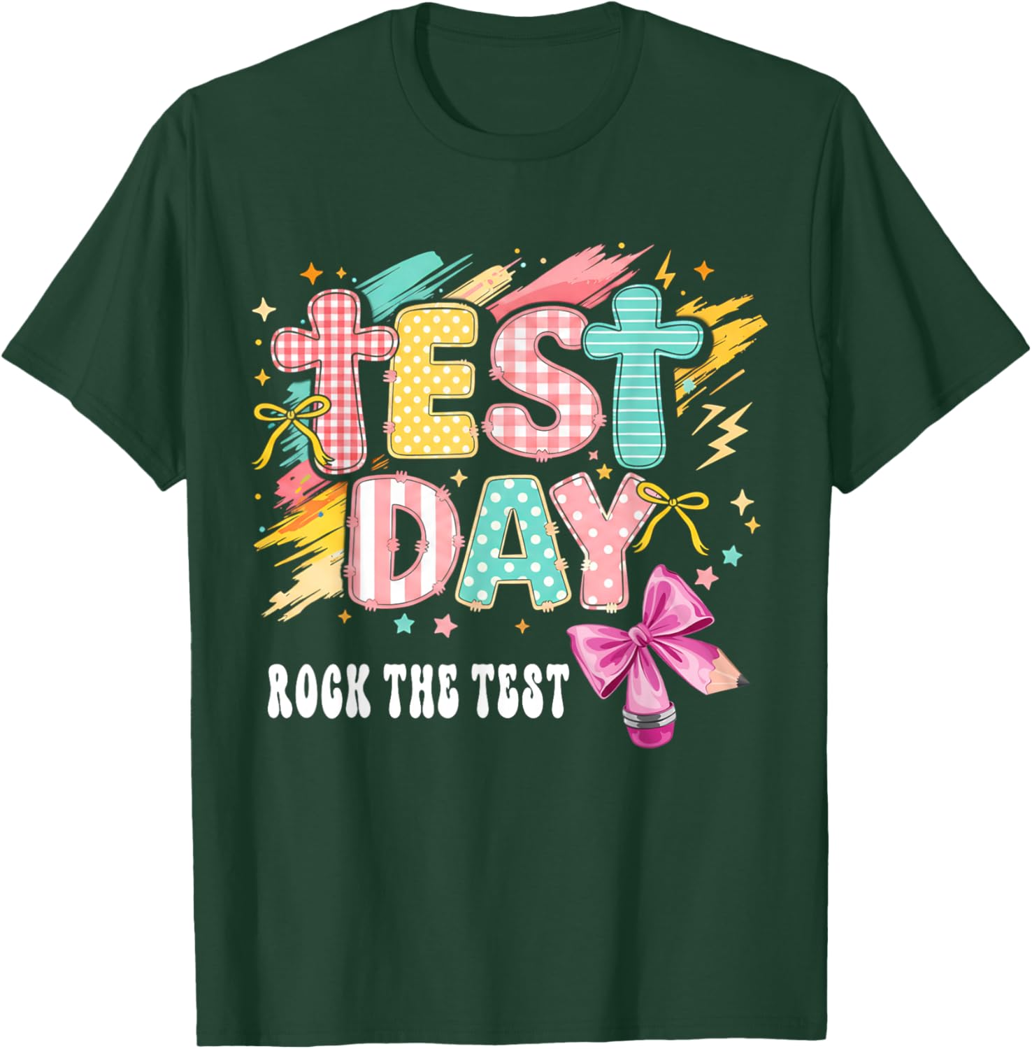 Test Day Rock The Test Pencil Coquette Bow Teacher Testing T-Shirt - T-Shirt | Forest