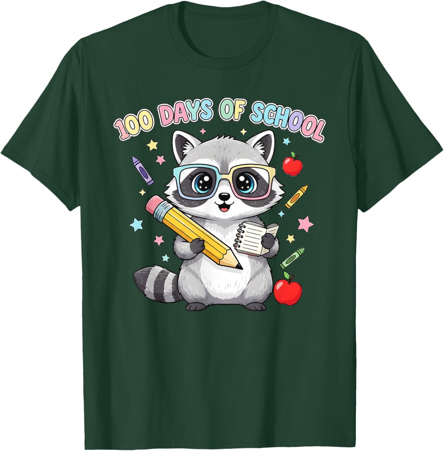 100 Days of School Teacher Kid Cute Raccoon Classroom Design T-Shirt - T-Shirt | Forest