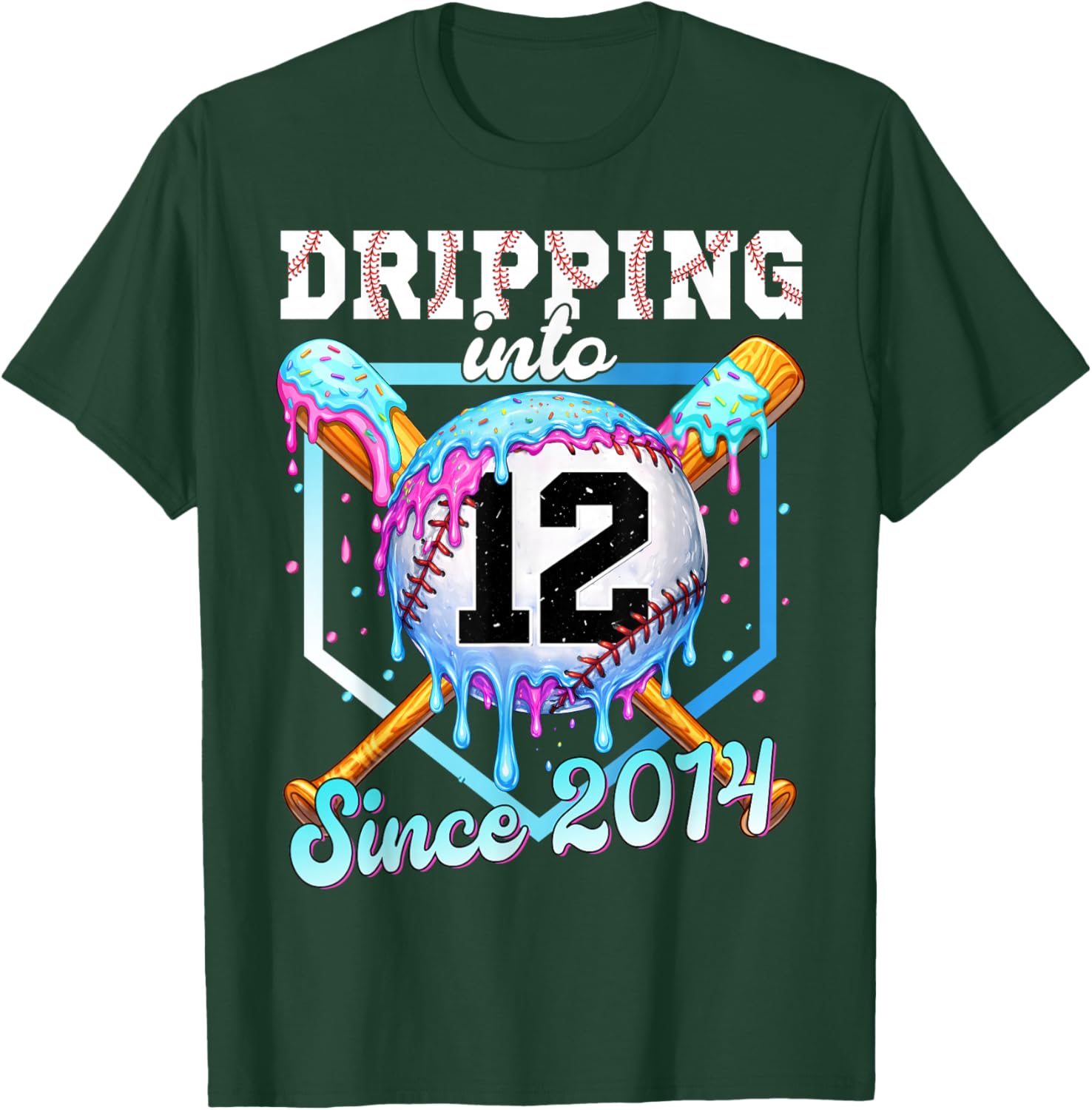12 Year Old Baseball Ice Cream 12th Birthday Boys Since 2014 T-Shirt - T-Shirt | Forest