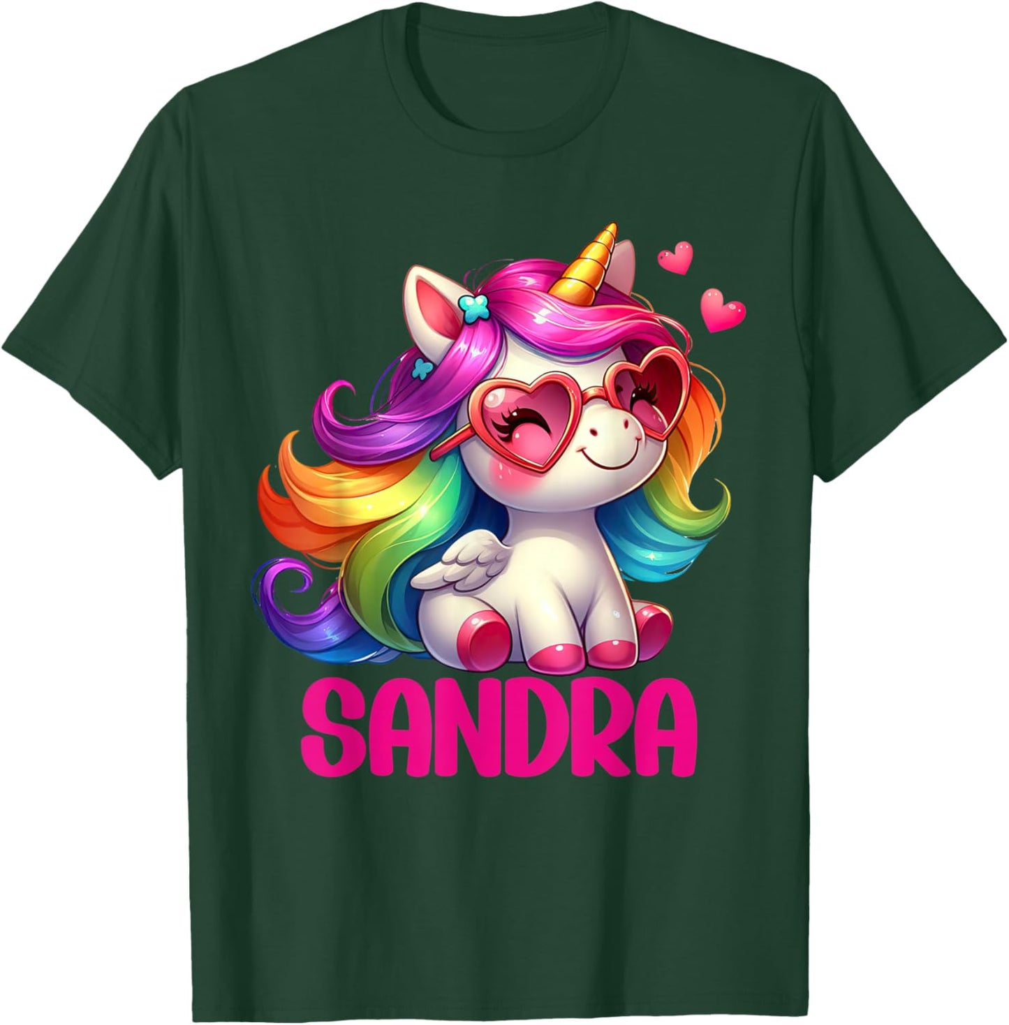 Sandra Personalized Name Colorful Unicorn Women Girls T-Shirt - T-Shirt | Forest