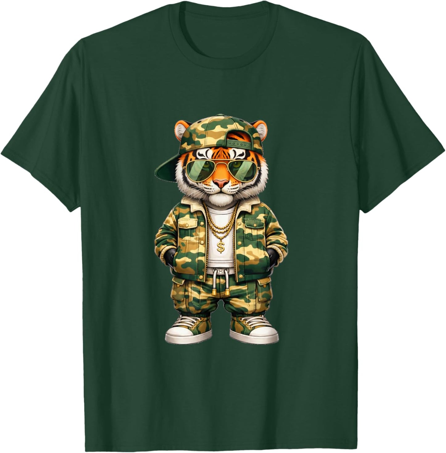 Camo Hip Hop Tiger Camouflage Gangsta Streetwear Hustle T-Shirt - T-Shirt | Forest