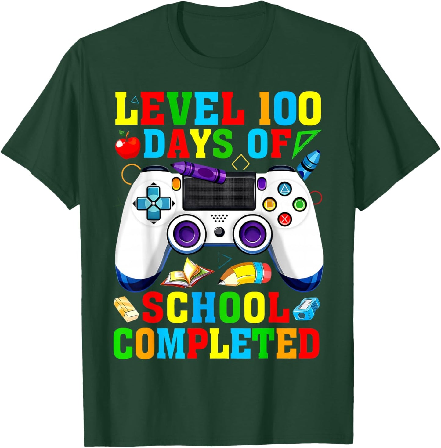 Level 100 Days of School Completed Video Game Controller T-Shirt - T-Shirt | Forest