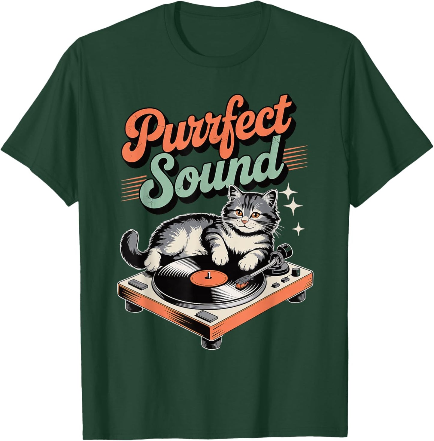Purrfect Sound Funny Cat on Vinyl Record Player Music Lovers T-Shirt - T-Shirt | Forest