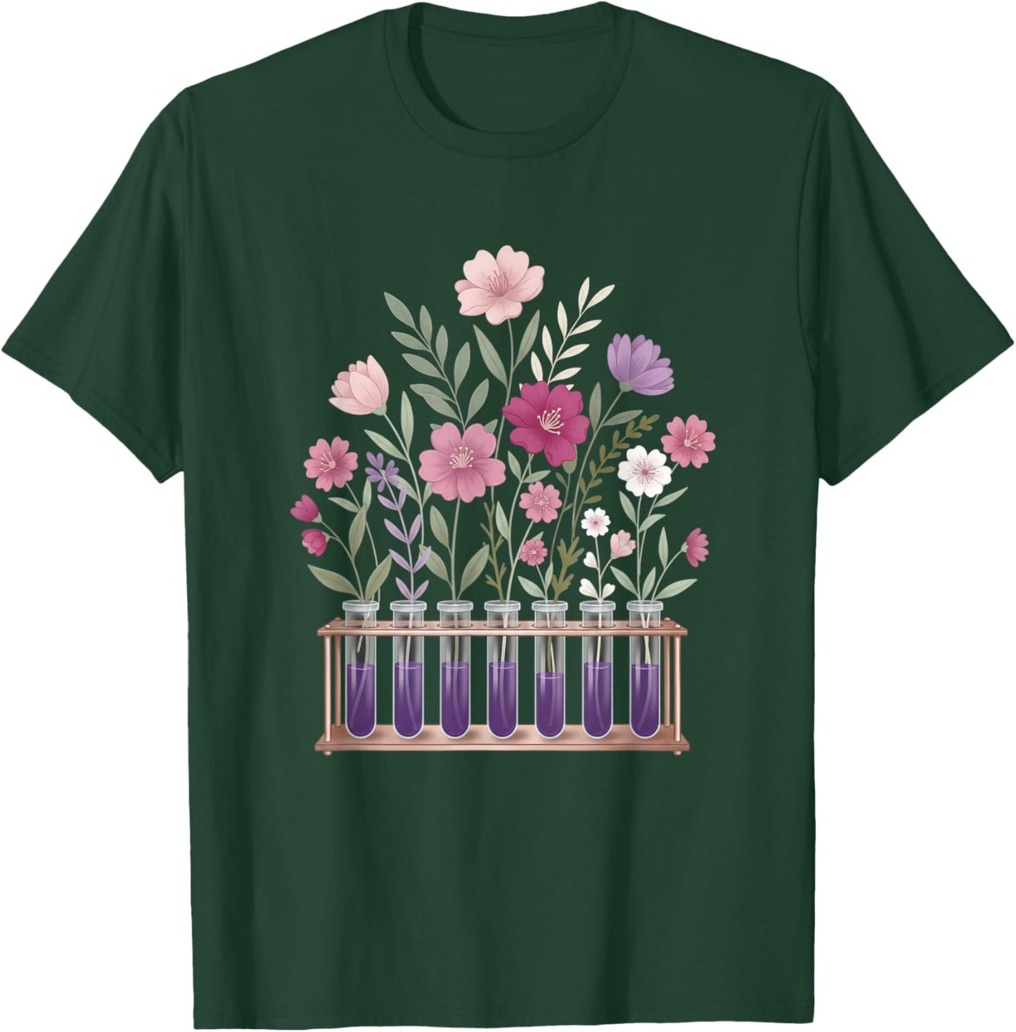 Stem Nature Test Tube Flowers Science Plant Botany Floral T-Shirt - T-Shirt | Forest