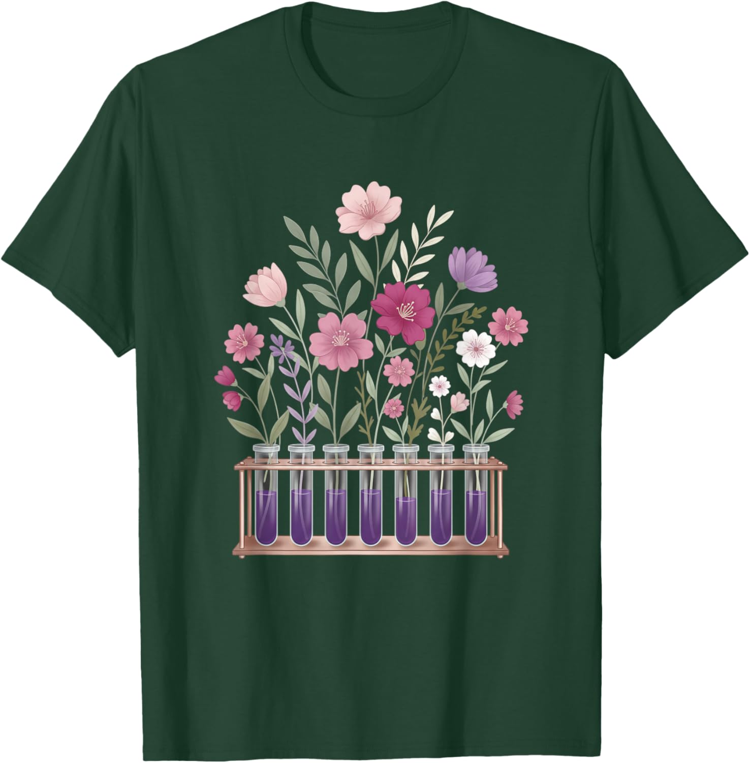 Stem Nature Test Tube Flowers Science Plant Botany Floral T-Shirt - T-Shirt | Forest