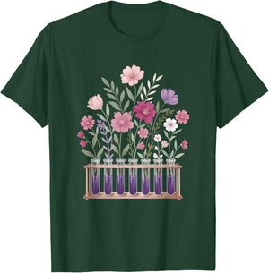 Stem Nature Test Tube Flowers Science Plant Botany Floral T-Shirt - T-Shirt | Forest