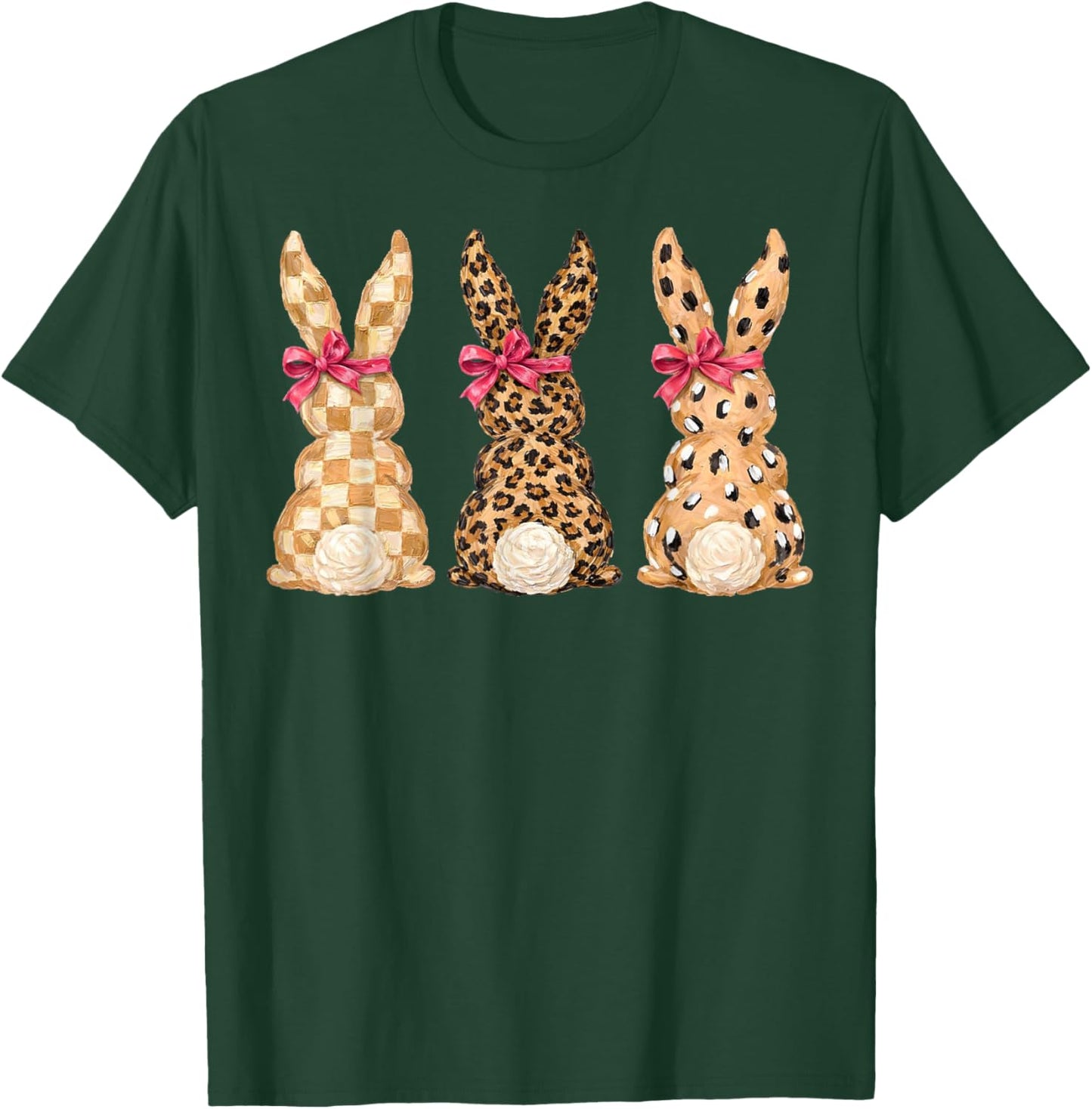 Trendy Easter Bunny Trio, Leopard Print Spring Coquette Art T-Shirt - T-Shirt | Forest