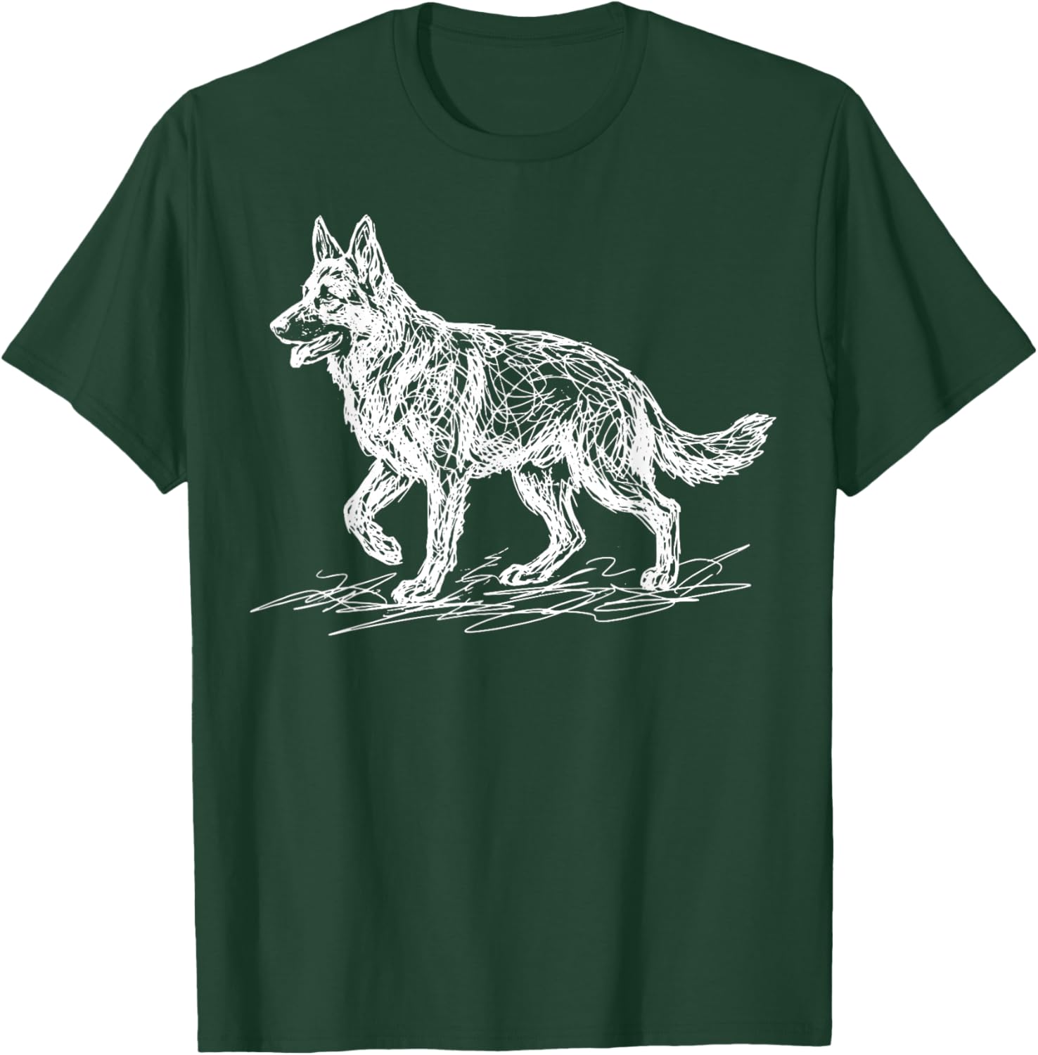 German Shepherd Line Art Drawing T-Shirt - T-Shirt | Forest