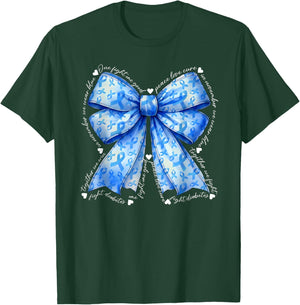 in November We Wear Blue Diabetes Awareness Coquette Bow T-Shirt - T-Shirt | Forest