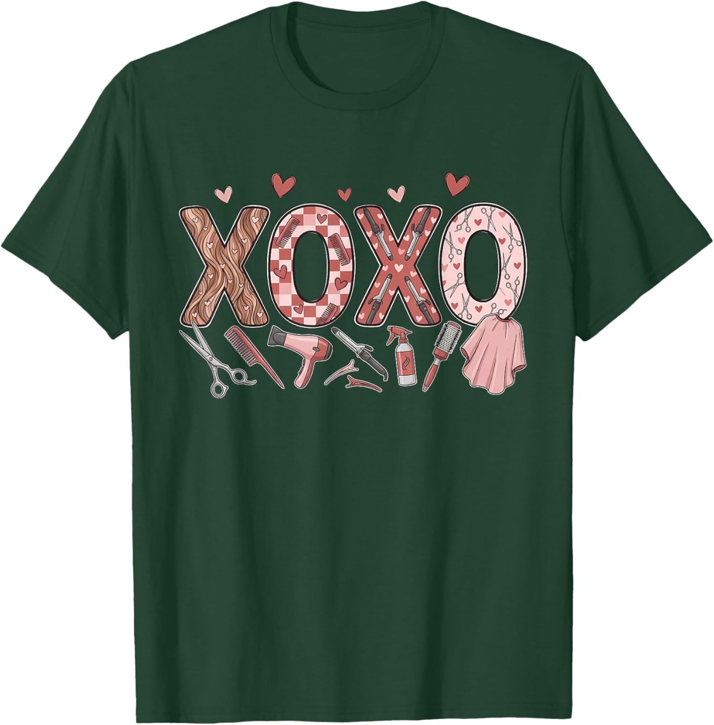 XOXO Hairstylist Valentines Hairdresser Cosmetologist Spa T-Shirt - T-Shirt | Forest