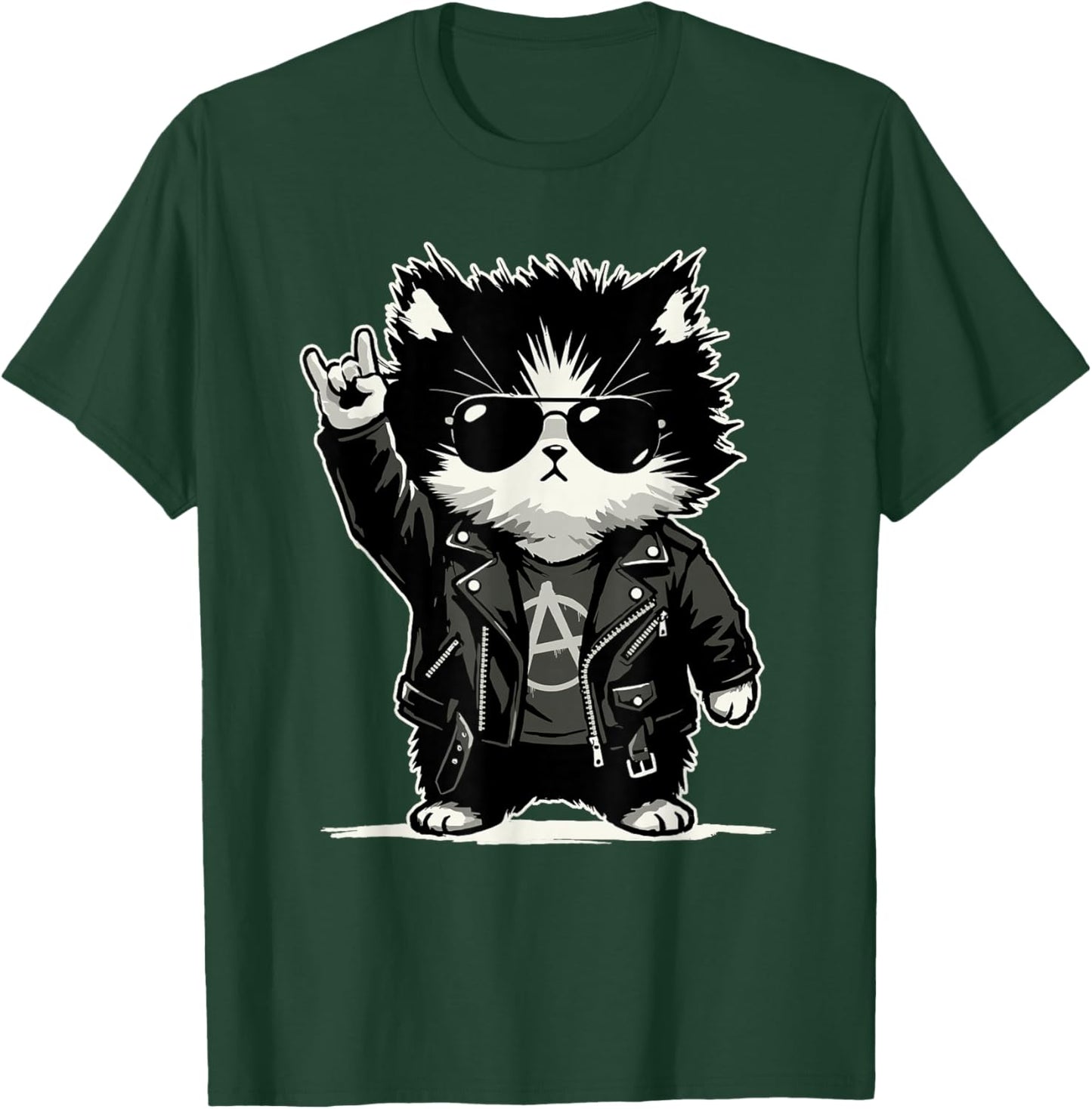 Retro Cat Rock Music Men Kids Women Funny Cat T-Shirt - T-Shirt | Forest