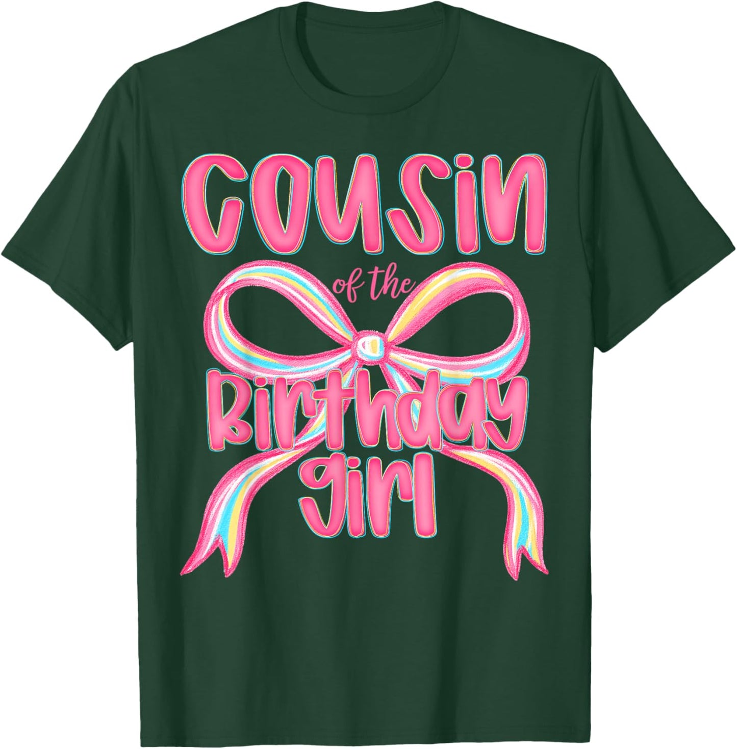 Cousin of The Birthday Girl Pink Coquette Bow Preppy T-Shirt - T-Shirt | Forest