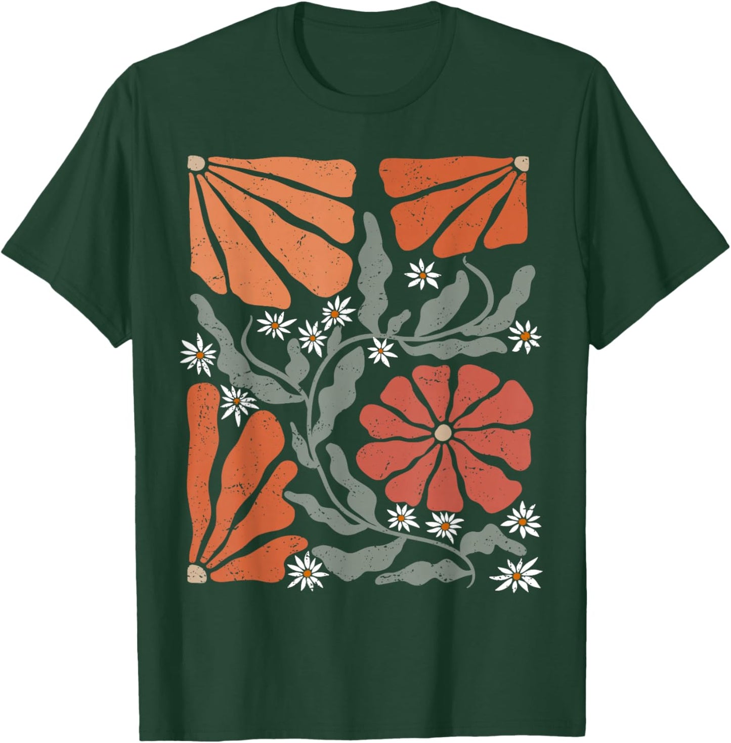 Floral Boho Matisse Daisy Flower Retro Botanical Wildflower T-Shirt - T-Shirt | Forest