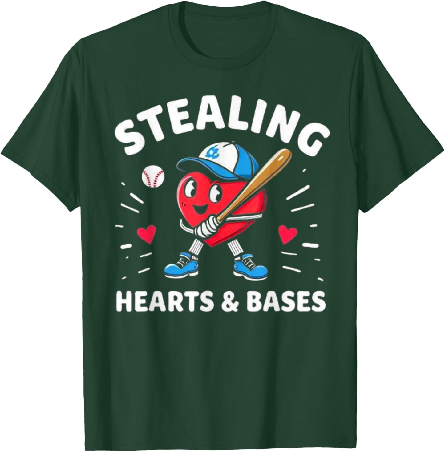 Valentines Day Baseball Stealing Hearts Bases Boys Kids Men T-Shirt - T-Shirt | Forest