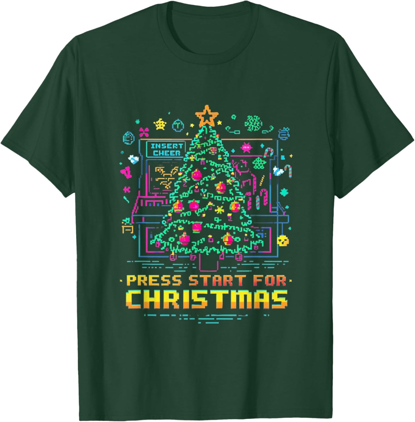 Arcade Pixel Neon Xmas Retro Gamer T-Shirt - T-Shirt | Forest