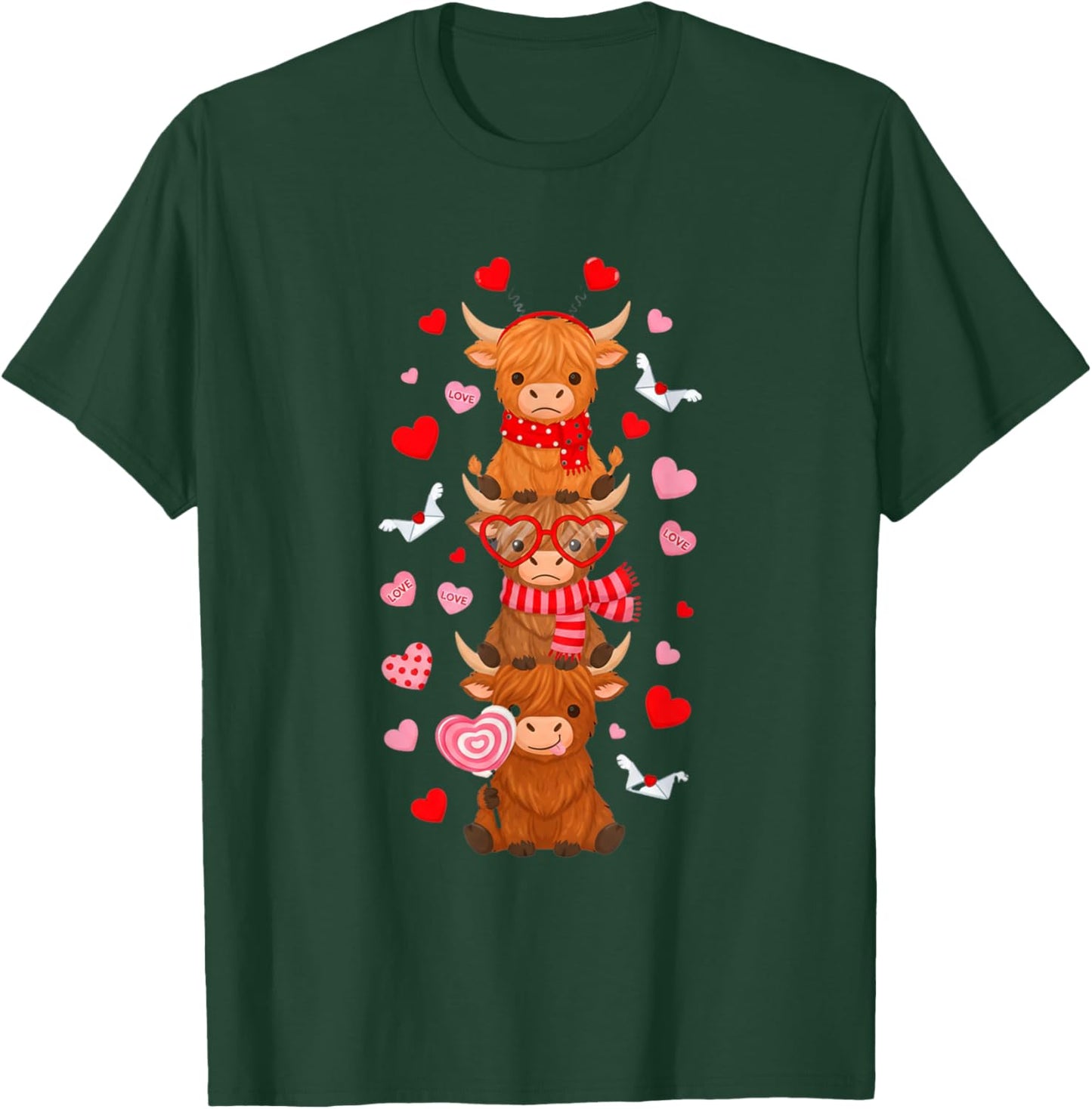 Cute Western Valentine Highland Cows with Heart Letter Women T-Shirt - T-Shirt | Forest