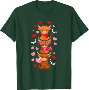 Cute Western Valentine Highland Cows with Heart Letter Women T-Shirt - T-Shirt | Forest