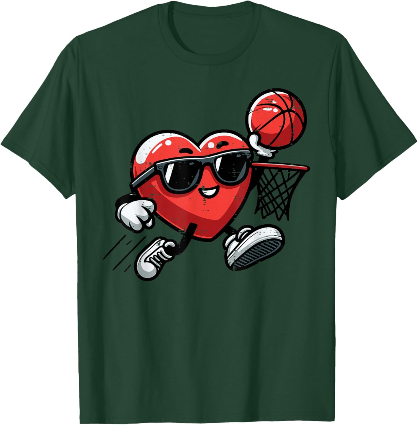 Valentines Day Basketball Heart Sunglasses Boys Kids Men T-Shirt - T-Shirt | Forest