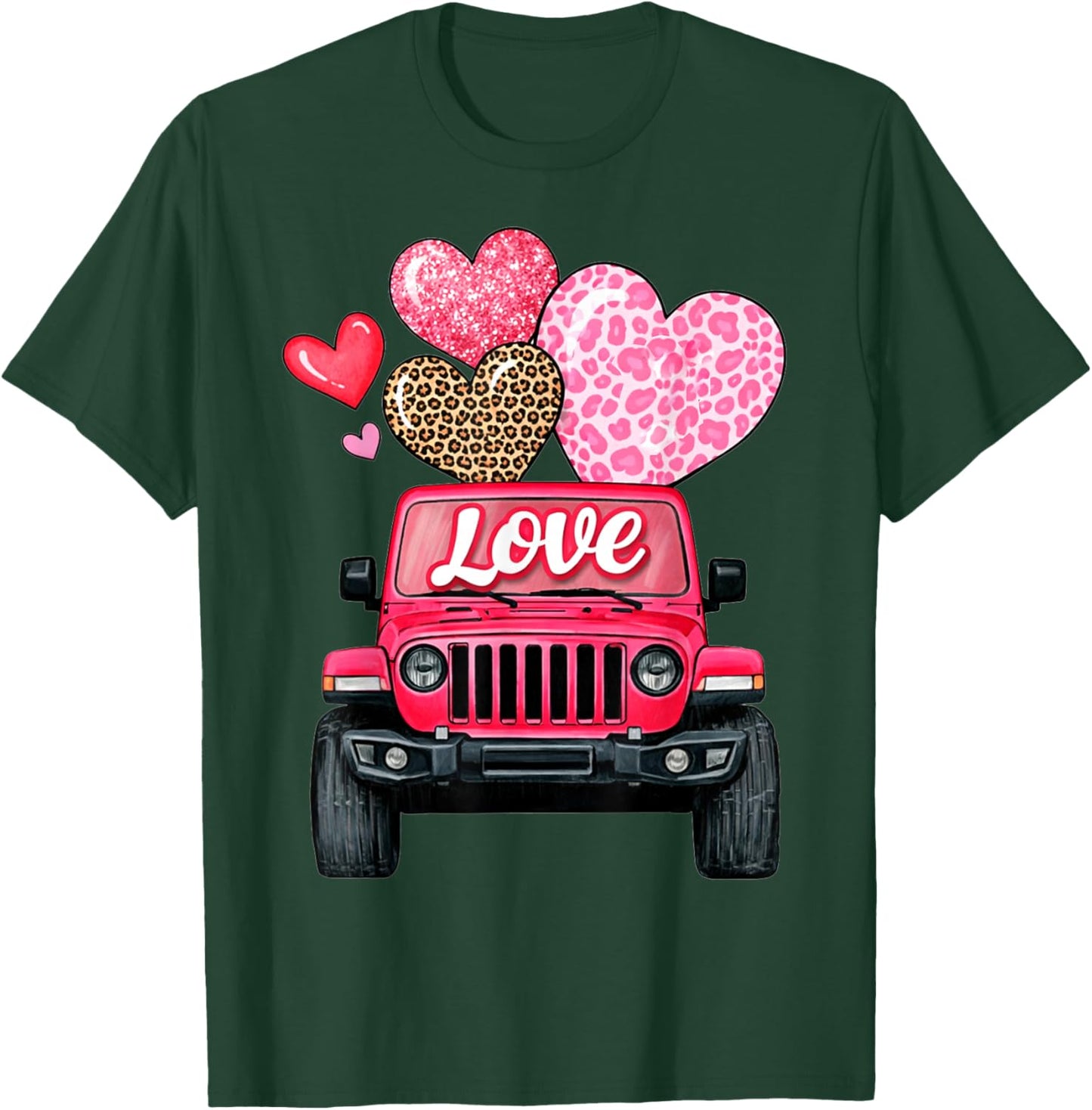 Valentine Love Truck Pink Off Road Leopard Print Hearts T-Shirt - T-Shirt | Forest