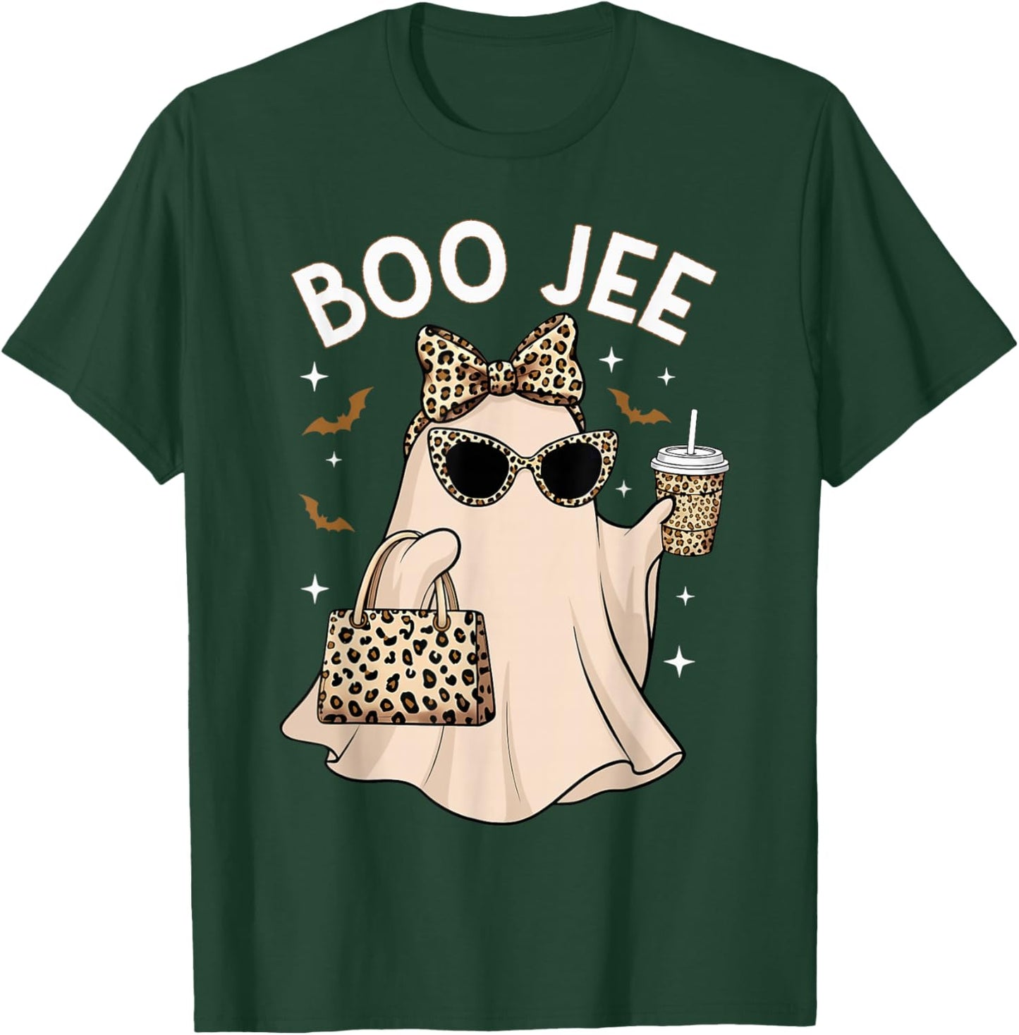 Boo JEE Leopard Ghost Coffee Halloween Boujee Women Girls T-Shirt - T-Shirt | Forest