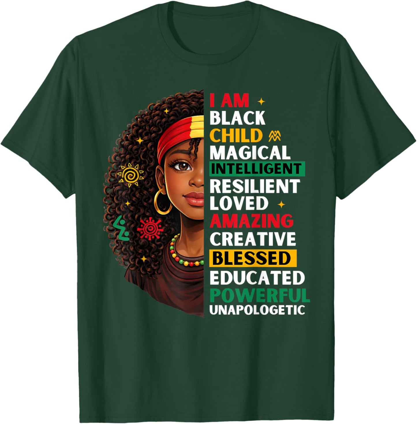Black History Month African American Girls Kids Melanin T-Shirt - T-Shirt | Forest