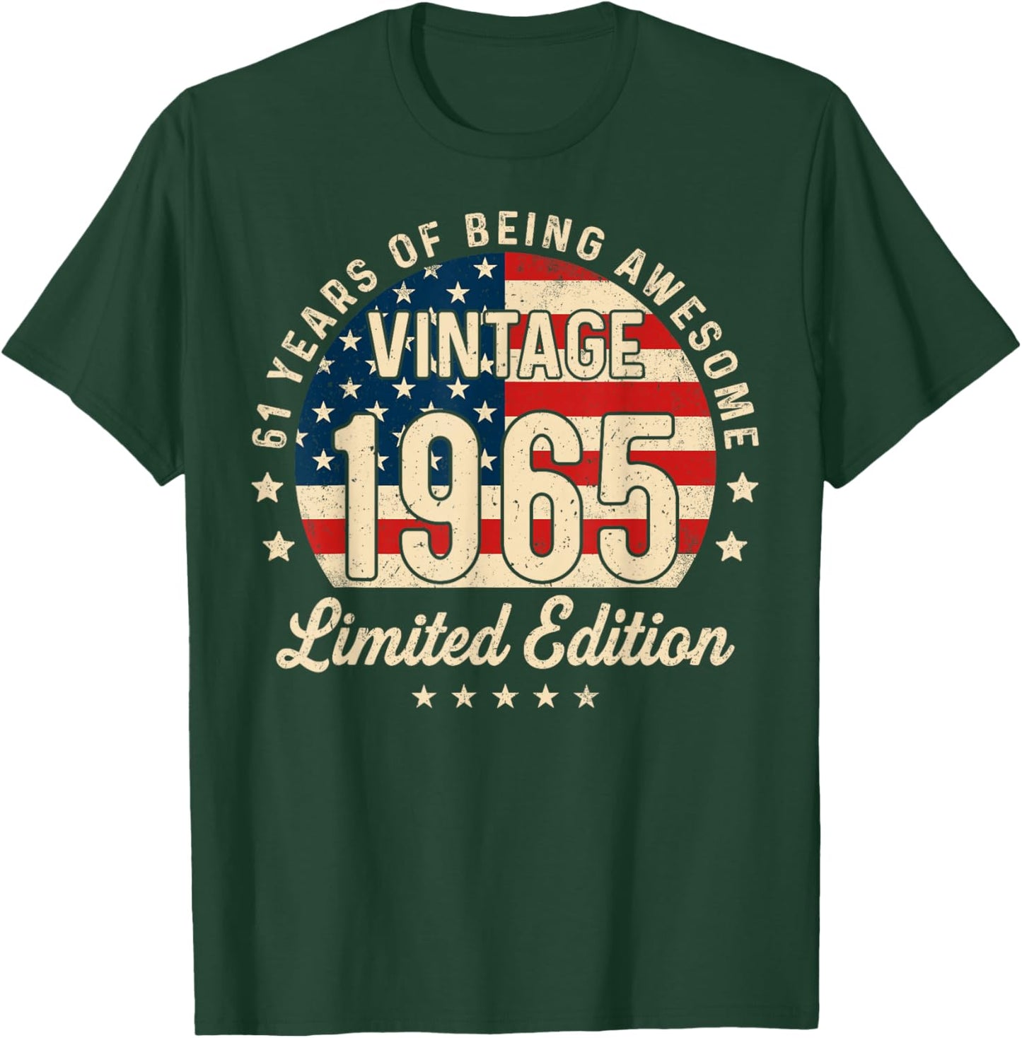 61st Birthday Vintage 1965 61 Year Old Gifts Men USA Flag T-Shirt - T-Shirt | Forest